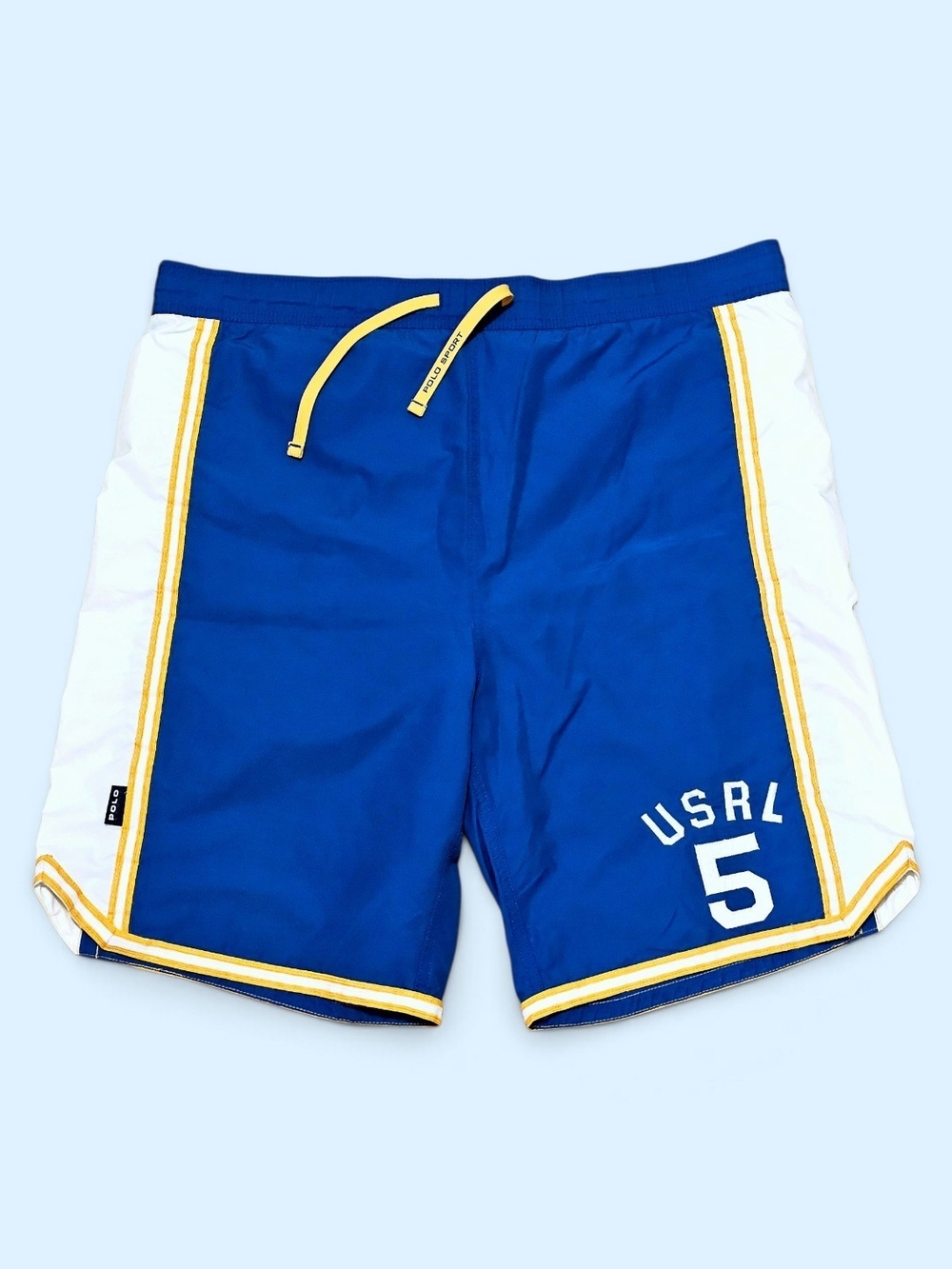 Polo by Ralph Lauren Blue Athletic Shorts with White Panels and Yellow Trim